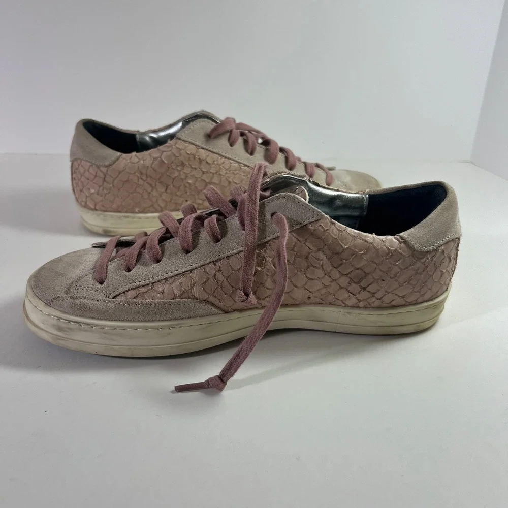 P448 Python John Leather Suede Snake Embossed Sneakers 38 Pink Made in‎ Italy